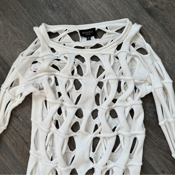 Vintage y2k mesh cover up summer fall knit crochet sweater white - Picture 4 of 6